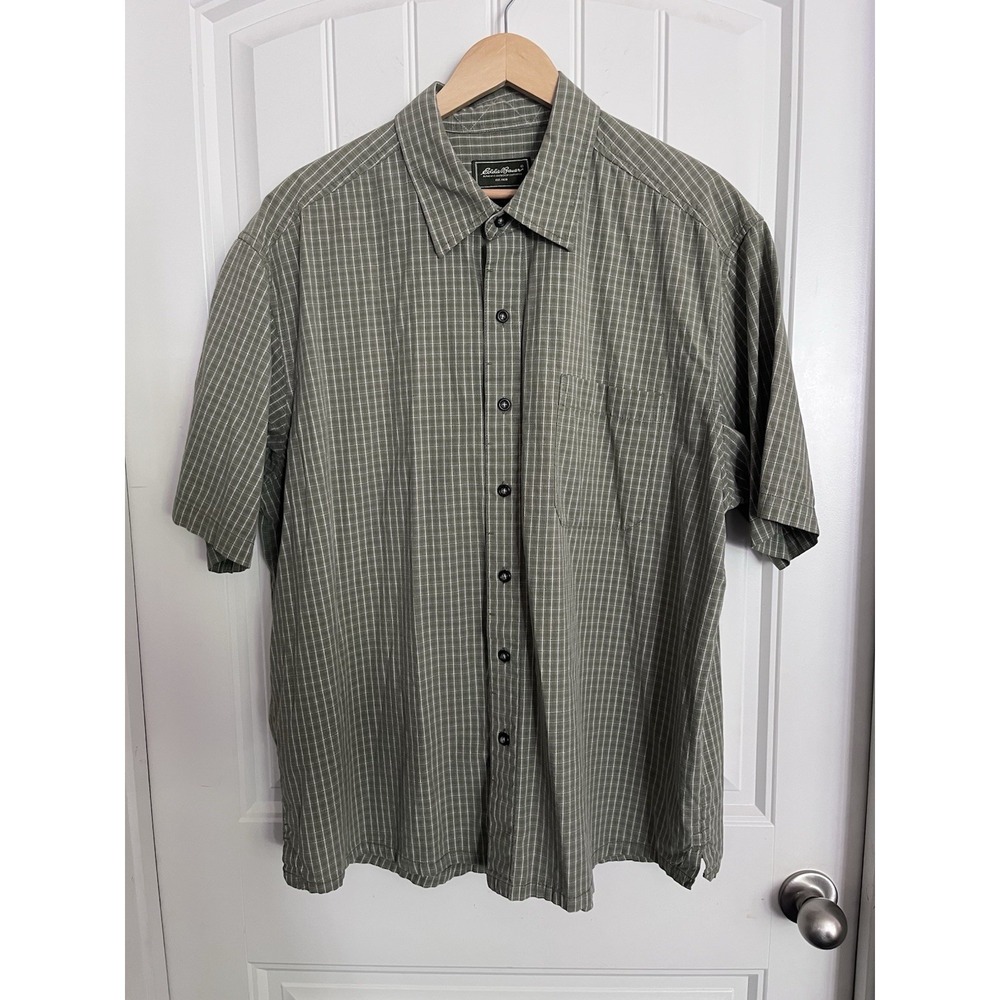 Eddie Bauer Men's Button-Up Shirt Size XL Green Plaid Outdoor 100% Cotton 602